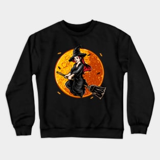 Flying witch with moon Halloween Crewneck Sweatshirt